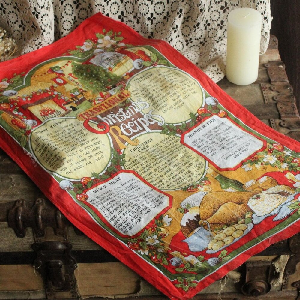 Vintage Holiday Towel, Vista Christmas Recipes Cotton Tea Towel, Made in Britain